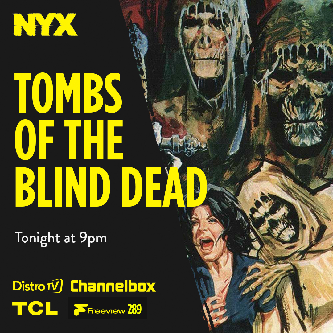 Who are these unholy savages who hunt out their victims by sound alone? A true 70s classic is free-to-view on NYX at 9pm, Amando de Ossorio's Tombs of the Blind Dead. @FreeviewTV 289, @ChannelboxTV, @DistroTV nyxtv.co.uk