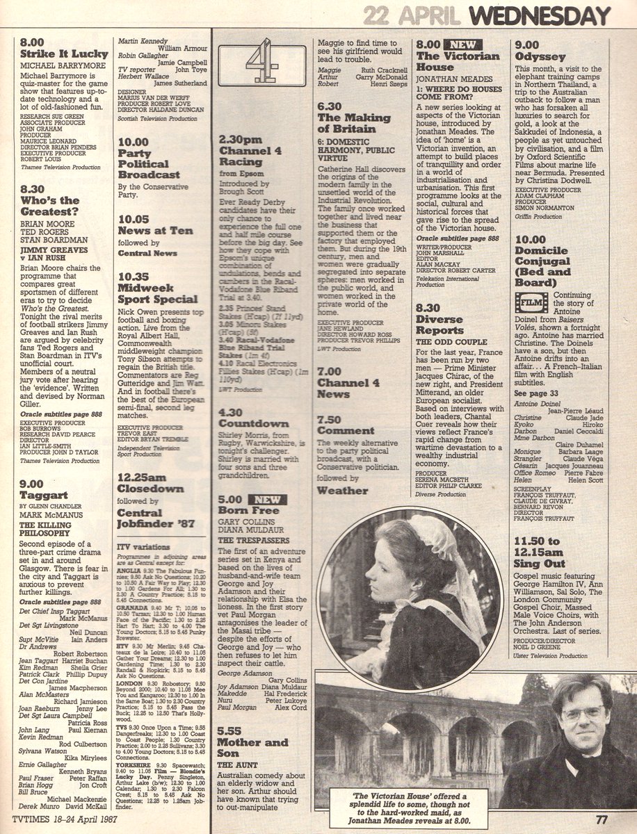 TV1987: Here's what was on TV on this day back in 1987 (Wednesday) 22 April 1987. Any favourites / memories here?