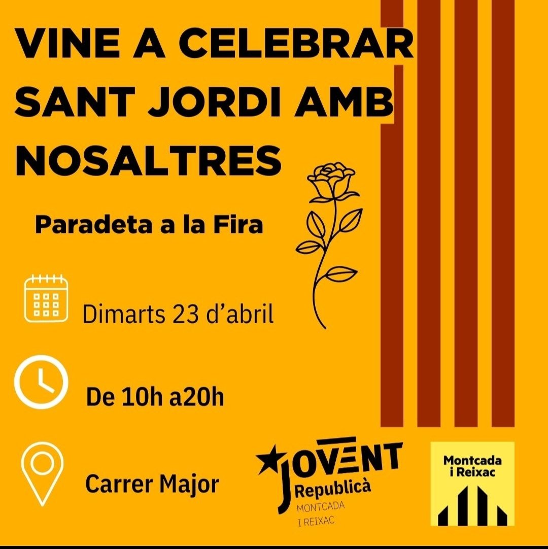 Ens veiem demà per celebrar la diada de Sant Jordi!! 🌹 📅Dimarts 23 d'abril ⌚De 10h a 20h 🌐C/ Major, 37 Davant del nostre local Estima la cultura catalana, la llengua catalana i no et mosseguis la llengua! 👅