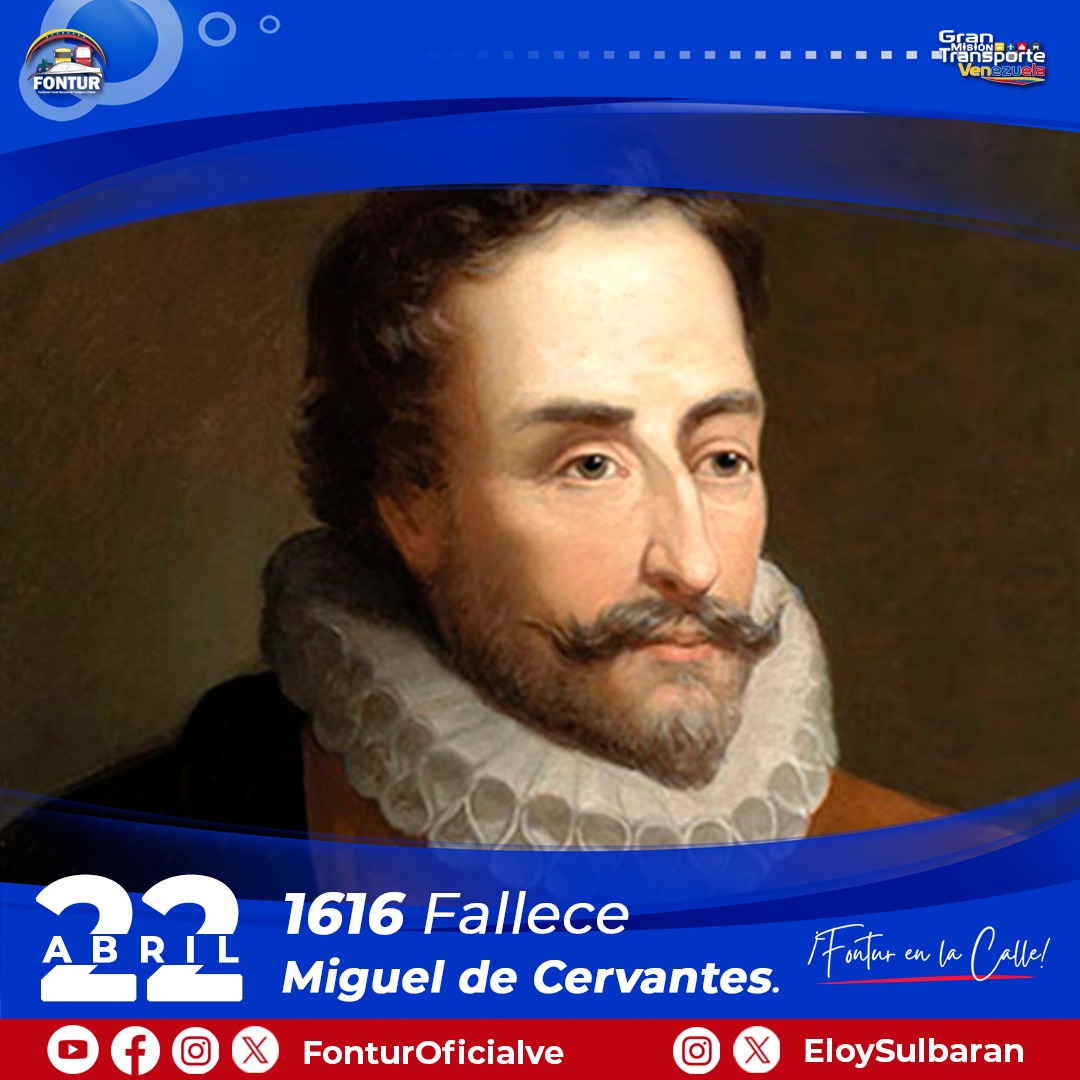 #22Abril || Un día como hoy en el año 1616, fallece Miguel de Cervantes, máxima figura de las letras españolas; cultivó todos los géneros narrativos que predominaban en su época entre ellas su creación 'Aventuras del ingenioso Hidalgo Don Quijote de la Mancha'.

#BloqueaElBloqueo