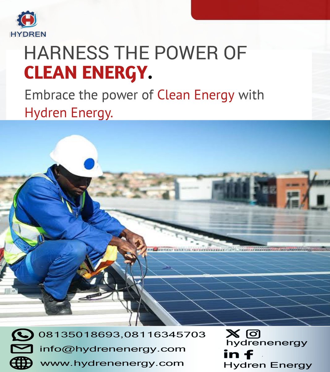 Harness the Power of Clean Energy with Hydren Energy. Save your money while you save the environment. 
#saveenergy #solarpower #solarsystem #solarenergy