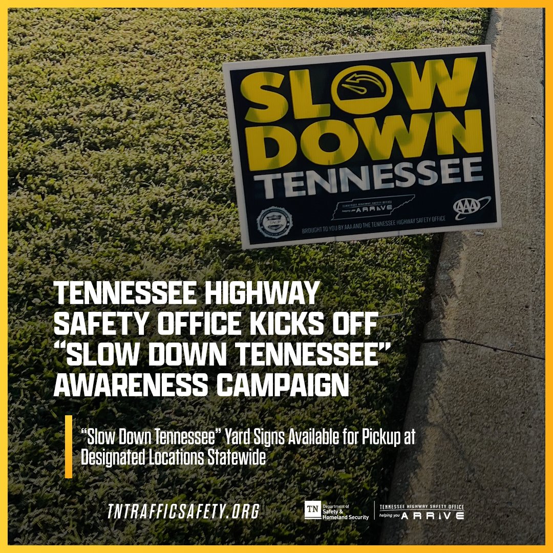 Today, the Tennessee Highway Safety Office is kicking off “Slow Down Tennessee,” a week-long campaign to help increase awareness and reduce speeding across Tennessee roadways. tntrafficsafety.org/slow-down-tn-a… #SlowDownTN