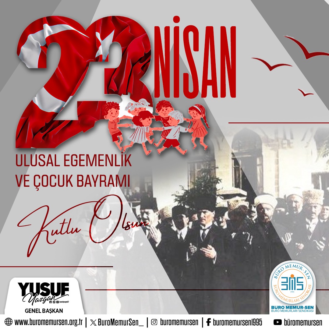 İlk TBMM’nin 104. açılış yıldönümü ve bu anlamlı günün çocuklarımıza hediye edildiği 23 Nisan Ulusal Egemenlik ve Çocuk Bayramımızı kutluyor, bu günün mimarları Gazi Mustafa Kemal Atatürk ile tüm şehit ve gazilerimizi şükran ve minnetle anıyoruz.