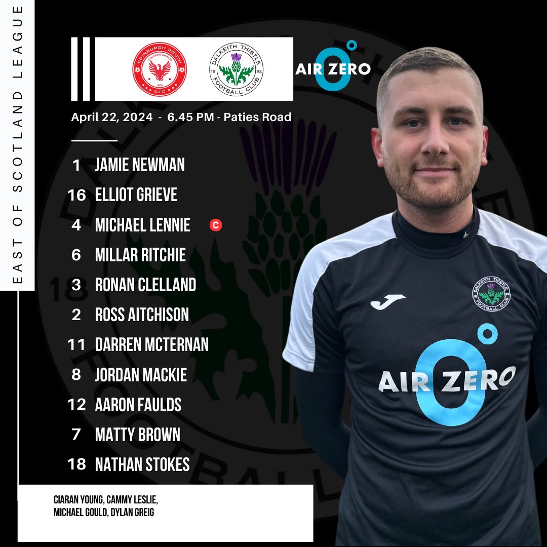 📋 TEAM NEWS ⚫️⚪️ STARTING XI Your Jags starting line up against Edinburgh South at Paties Road #monthejags #dalkeith #dalkeiththistle #scottishfootball #scotland
