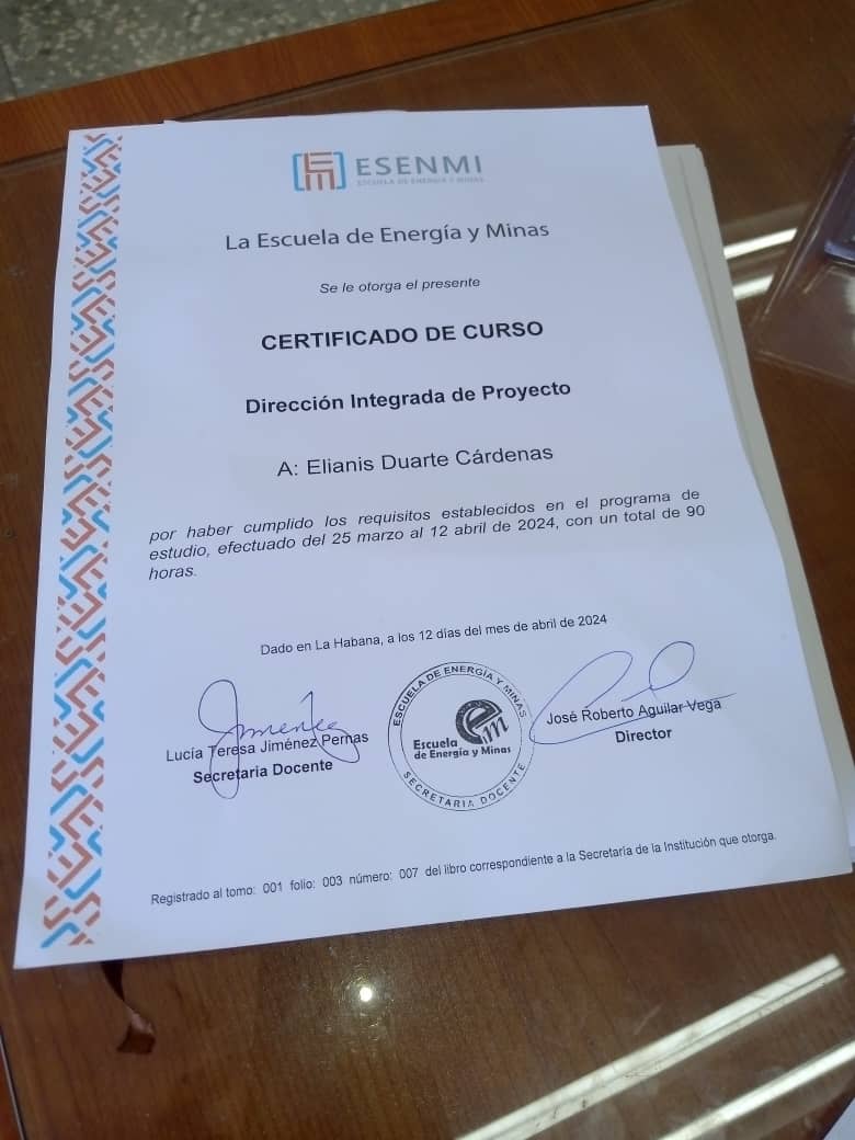 EIPP_CUPET's tweet photo. Como parte de su preparación como reservas de cuadros de la Dirección de Administración de Inversiones participa la joven Elianis Duarte en el curso de Dirección Integrada de Proyectos, en la Escuela de Energías y Minas.
#SomosContinuidad
#FormandoValores
#PetrolerosPorCuba https://t.co/xkS6nVsm92