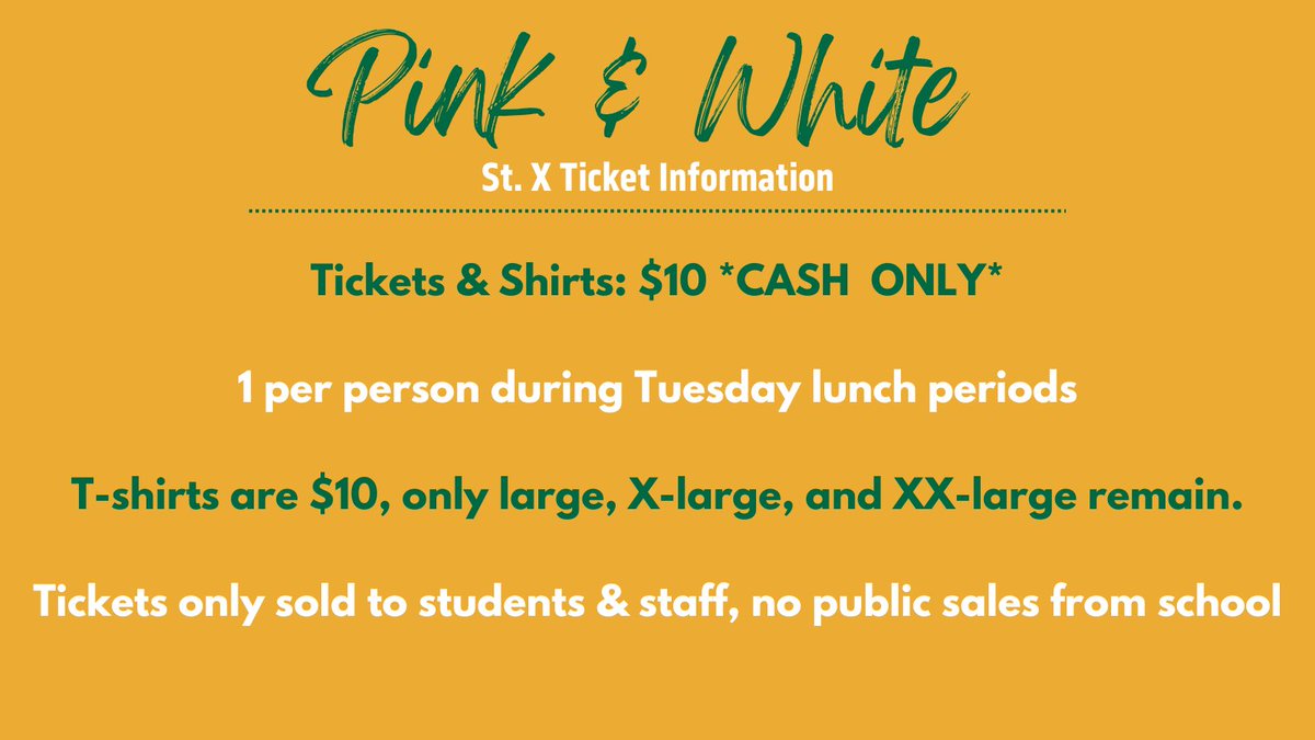 Pink/White ticket sale info for Tuesday....