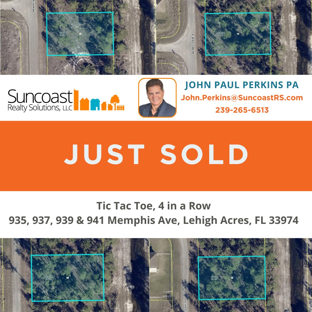 JUST SOLD 4 LOTS IN LEHIGH ACRES FOR $100K for a previous client. Do you have property that you want to sell?

Call me: 239-265-6513

#suncoastrealtysolutions #johnpaulperkinspa #suncoastrealestate #floridarealtor #floridarealestate
