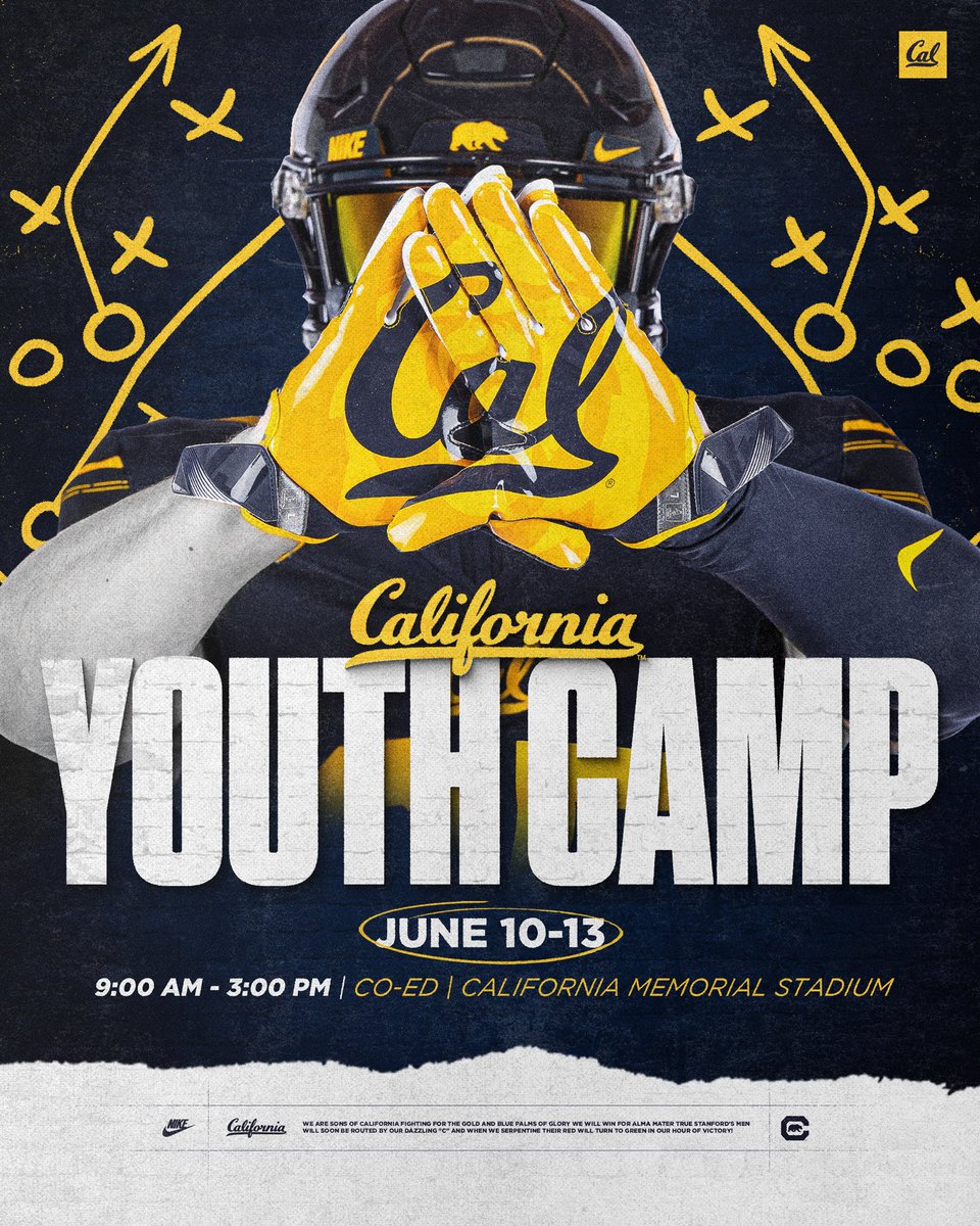 Youth Camp registration is now 𝙊𝙋𝙀𝙉! Come and get coached by Cal Football players! 🐻 Sign up now🔗: ussportscamps.com/football/cal-f…