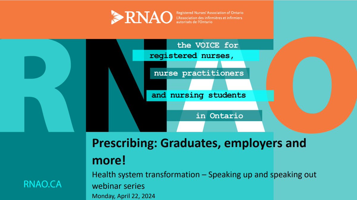 📢Our upcoming #HST webinar where nursing graduates, employers and everyone — can learn about #RNPrescribing — starts at 2 p.m. ET! Hear tips, how prescribing looks on-ground from Ontario's first #RNprescribers, Chief Nurse & employers. Follow this🧵for updates. #StayTuned