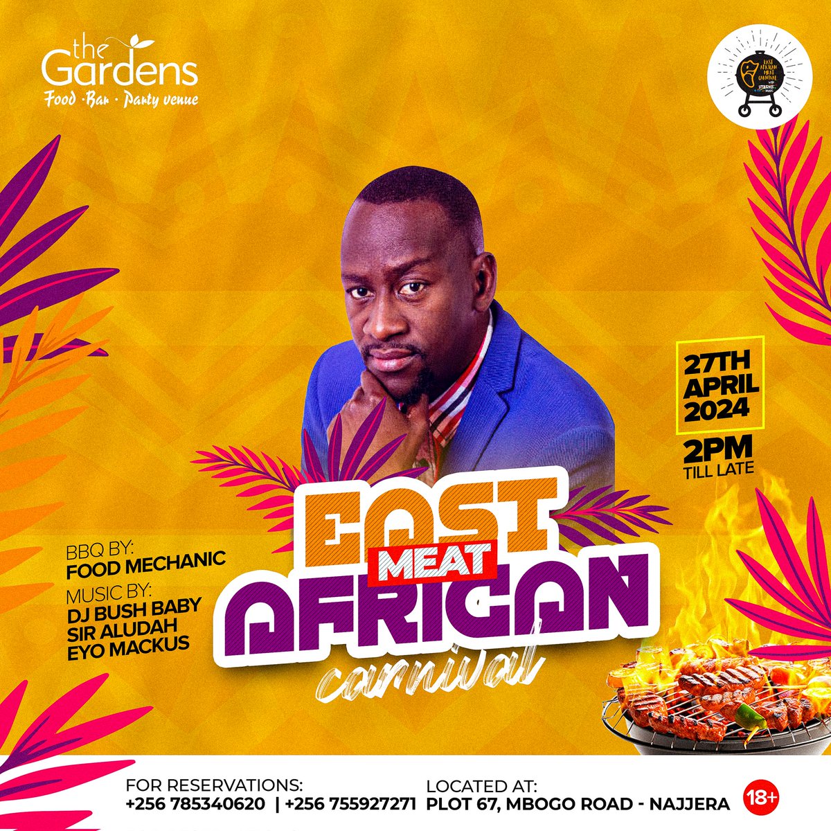 The chef: @Mo_Chef_Mu Music Policy: @DjAludah | @EyoMackus | @djbushbaby 📍: @GardensNajjera 📅: This Saturday | #EastAfricanMeatCarnival