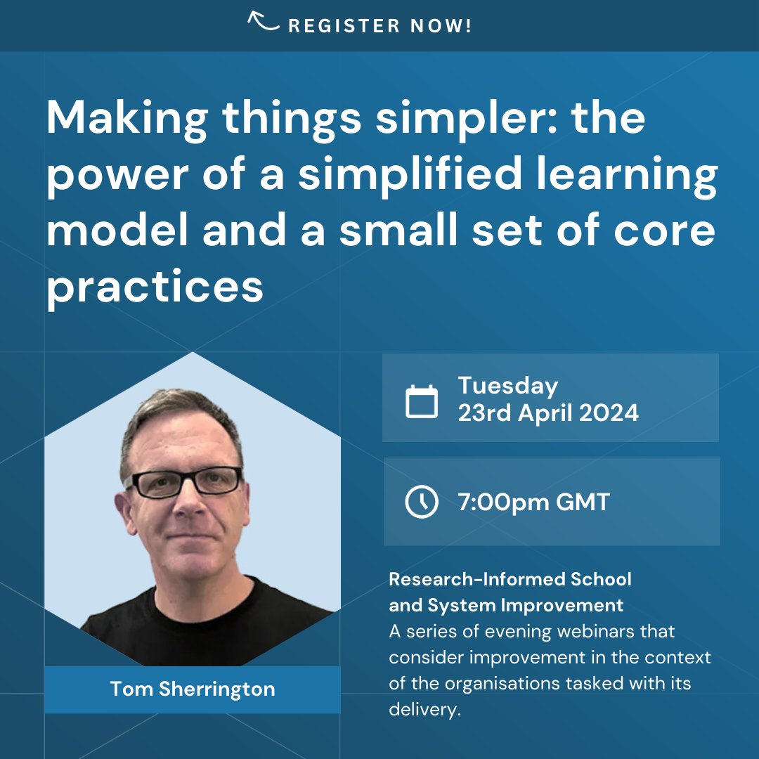 Last call for our FREE webinar with @teacherhead tomorrow at 7pm GMT, 'Making things simpler: the power of a simplified learning model and a small set of core practices.' There are just a few spaces left so don't miss out! Register now: completemaths.com/research-infor…