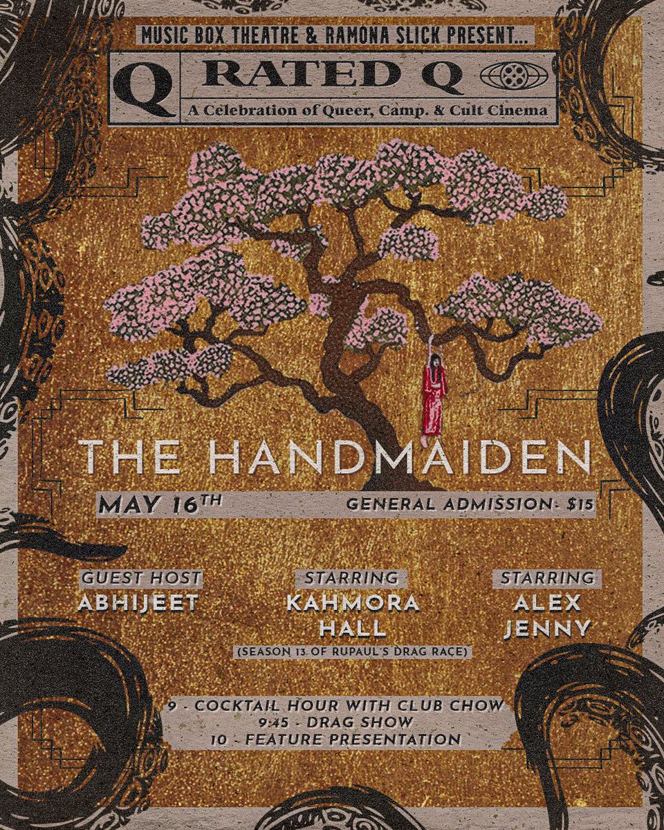 5/16 at @musicboxtheatre 🌸 Celebrate AAPI month with a special DS&D takeover! 🌸 RATED Q: THE HANDMAIDEN 🌸 Guest-hosted by @bon_abhijeet and starring @alexjenny_ and @KahmoraHall (RPDR S13) Cocktail hour with @kevinchowder 🎟️: musicboxtheatre.com/films-and-even…