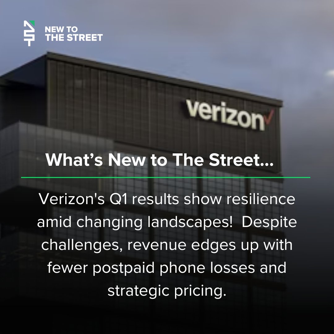 What's New to The Street...

Verizon's Q1 results show resilience amid changing landscapes! 💼 Despite challenges, revenue edges up with fewer postpaid phone losses and strategic pricing.@vincemedia1

👉🏻Follow @NewToTheStreet for more! 

#Verizon #BusinessGrowth #Q1Results