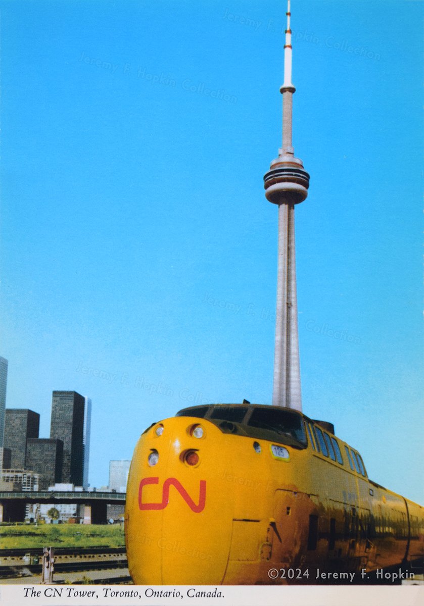 Canadian National Railways' Turbotrain & CN Tower circa 1978, from a postcard in my collection. There are quite a few photos of both taken together in this manner, CN's Unicorn Train! #postcards #1970s #cntower #railways #TorontoHistory #toronto #canada #hopkindesign