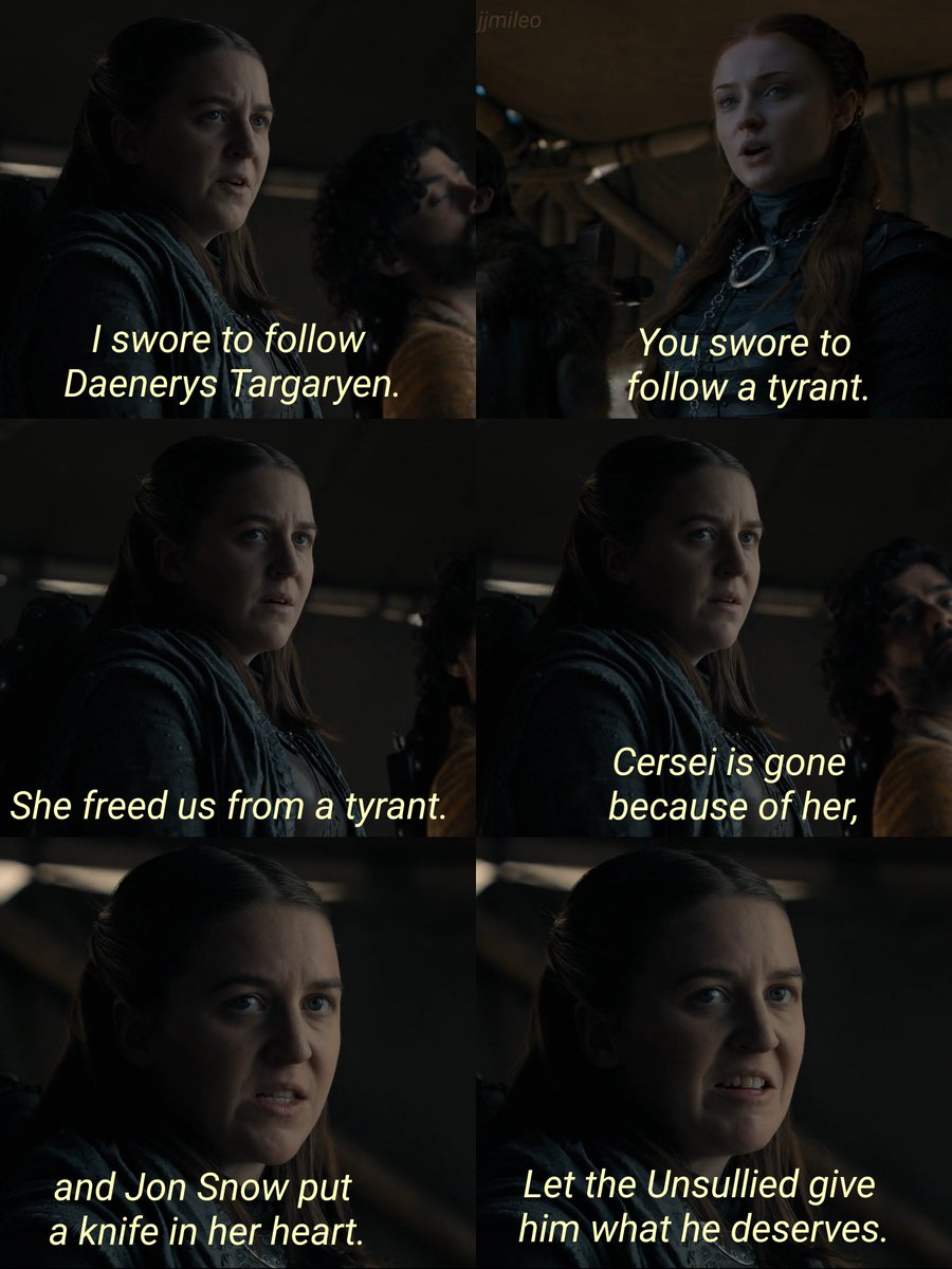 the fact she never betrayed daenerys and defended her until the end.. yara greyjoy you will always be loved