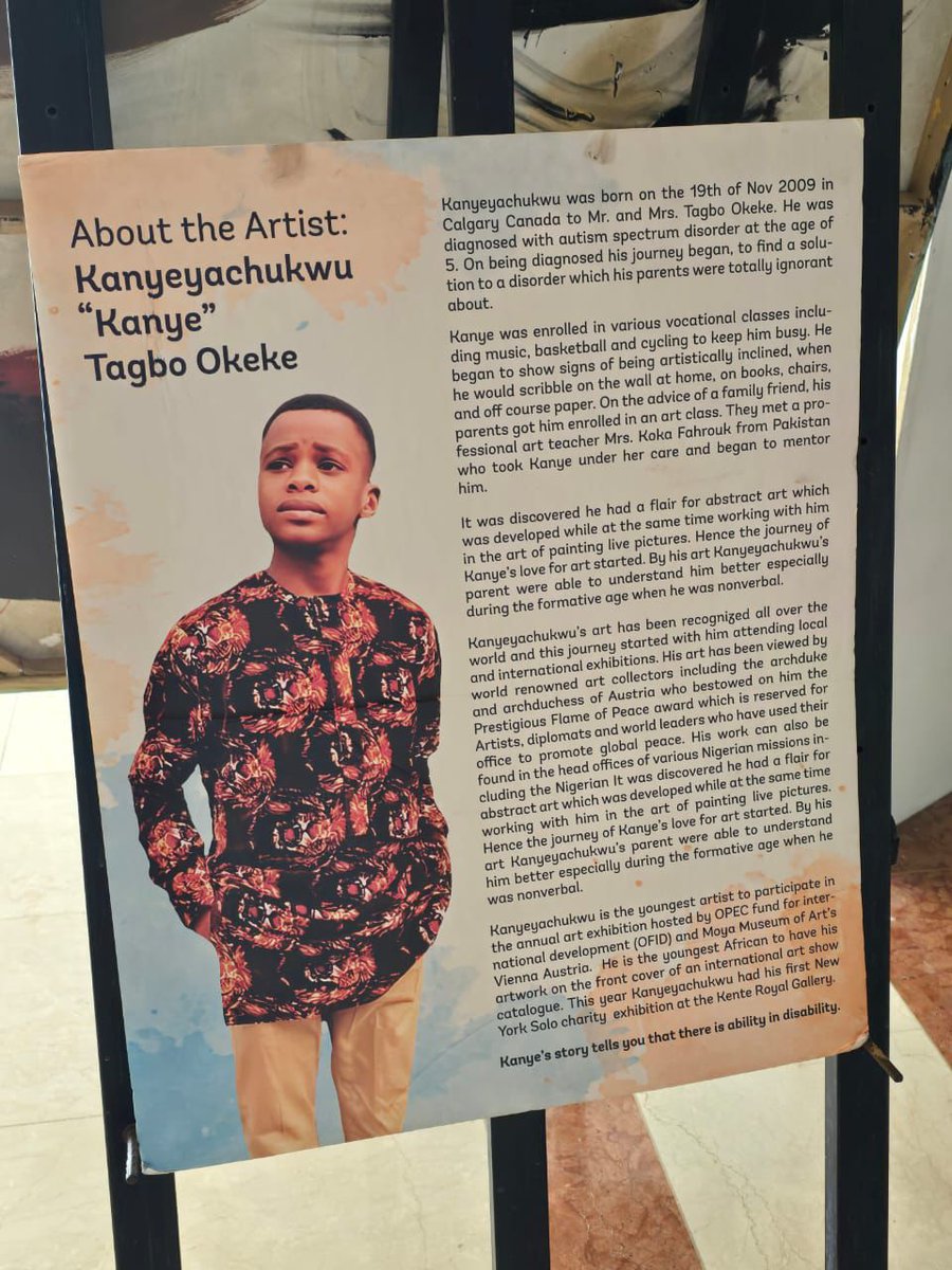 Yesterday was all about Kanyeyachukwu Togbo Okeke, a young artist with autism who showcased his work to the world at Transcorp Hilton, Abuja.

The Minister of Art, Culture and Creative, Barrister Hannatu Musa Musawa, was present at the event, which was solely to celebrate and