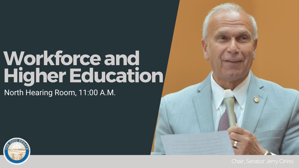 11:00AM: Workforce and Higher Education Committee meets in the North Hearing Room. Tune in on @TheOhioChannel: bit.ly/3U8S9Cz