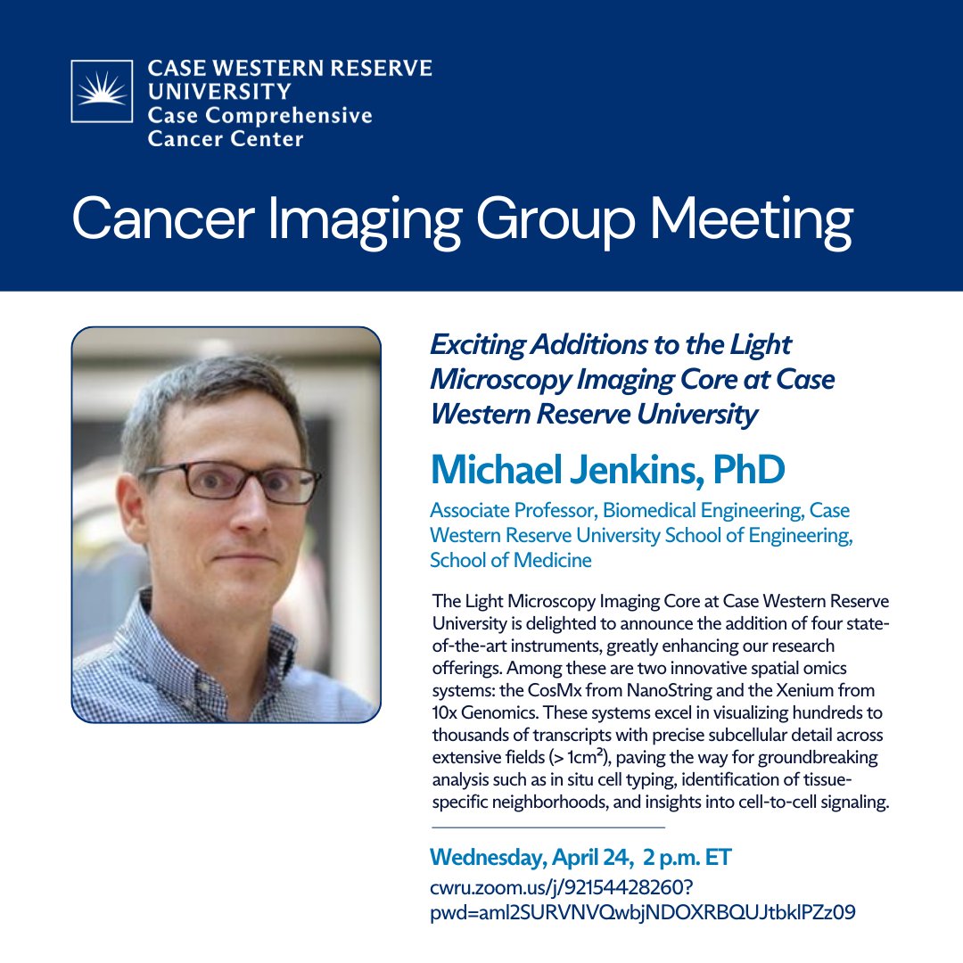 Listen to Michael Jenkins, PhD, present about 'Exciting Additions to the Light Microscopy Imaging Core at Case Western Reserve University' this Wednesday via Zoom: cwru.zoom.us/j/92154428260?…