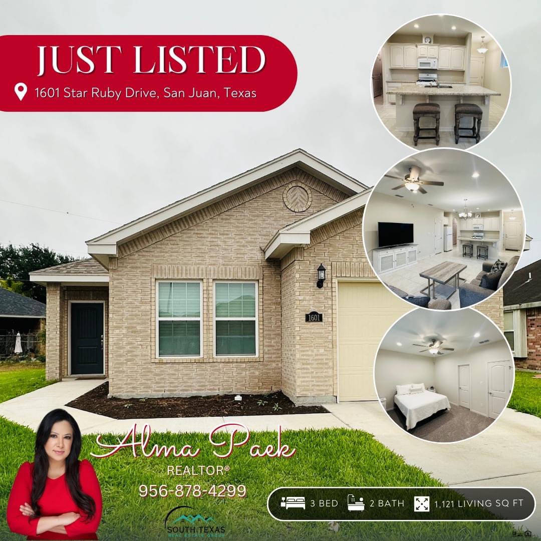 🏡 For Sale 🗝

📍 1601 Star Ruby Drive, San Juan, Tx
🛏 3 bedrooms
🚿 2 bathrooms
📐 1,121 sq ft living

📱 ￼(956) 878-4299

matrix.gmar.org/matrix/shared/…

#sell #buy #invest  #realtor #comprarcasa #Casapropia #bienesraices #agenteinmobiliario #texas #rgv #homeowner  #forsale