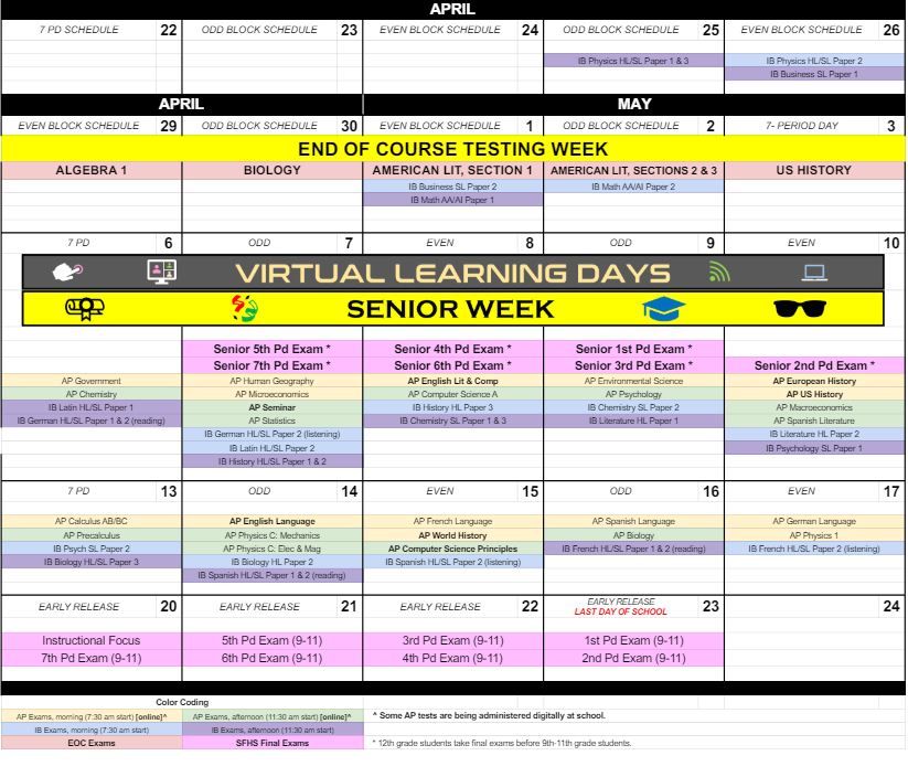 Keep this exam schedule for reference over the next few weeks.