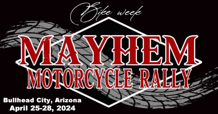 CycleFishEvents's tweet photo. Coming to the Laughlin, NV / Bullhead City, AZ area, next week!!!
Info ➡️ https://t.co/Rq8Ctnd9ec
#mayhemmotorcyclerally #bullheadcity #laughlinriverrun #cyclefish https://t.co/qtX009c2eI