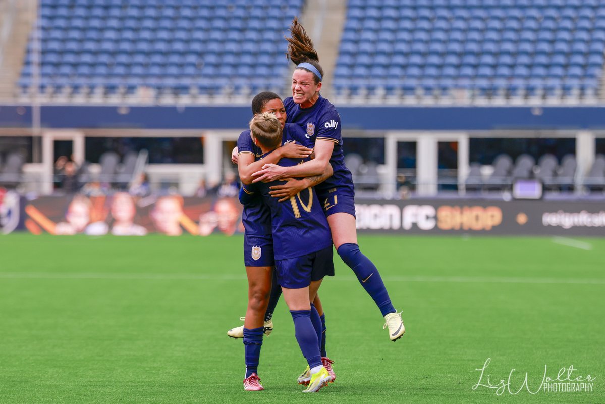 The shot -> the celebration from Tziarra King's banger of a goal in the 79th minute for @ReignFC in yesterday's match against @ChicagoRedStars. The first spouse to spouse connection for a goal in @NWSL history! Photos by @Wolter_Liz #HereForTheCrown #NWSL