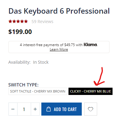 @daskeyboard @cherrymx I'm getting mixed signals, though. One page says the MX Blue version is out of stock. The next page says the MX Blue version is in stock. I'm kinda confused...