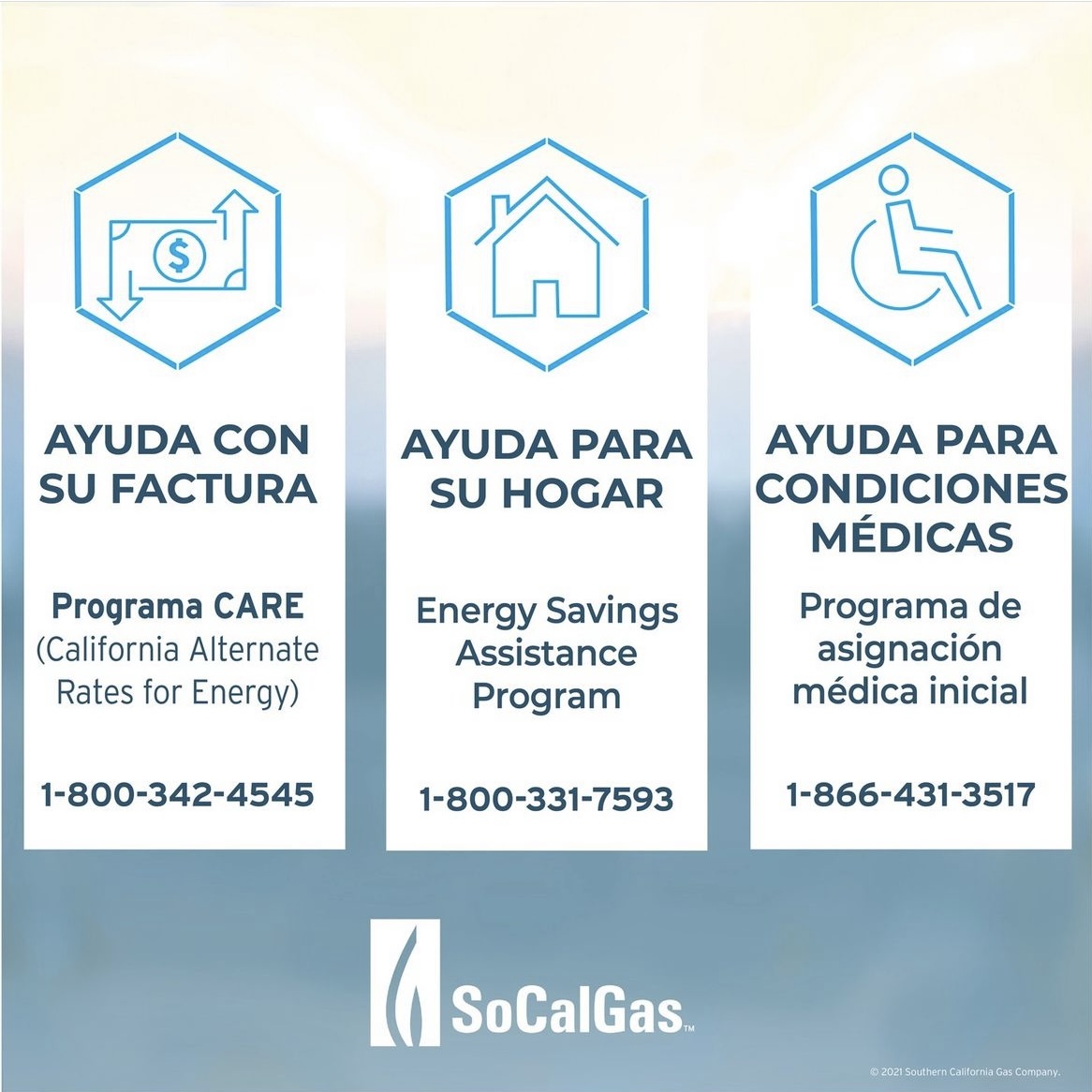 Hay muchas formas de ahorrar dinero y conservar energía; SoCalGas puede ayudarlo a encontrar una solución que le permita reducir su factura. Visite Programas de asistencia | SoCalGas: socalgas.com/assistance #socalgas