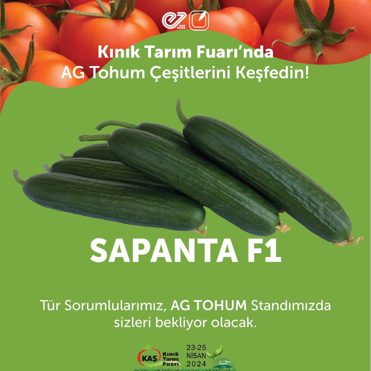AGTohum's tweet photo. 23 - 25 Nisan 2024 tarihleri arasında düzenlenecek olan Kınık Tarım Fuarı’ndaki AG Tohum standımızda, SAPANTA F1 hıyar çeşidimiz hakkındaki tüm detayları Tür Sorumlularımızdan öğrenebilir; çeşitlerimizi yakından inceleyebilirsiniz. https://t.co/zNqORc2KfN