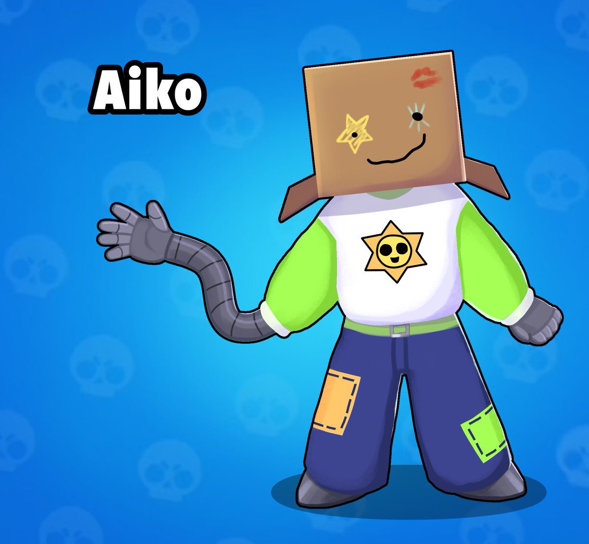 meet my fan brawler Aiko!! Aiko - is a robot who is trying to become human, she wears a box to hide her face, her whole body can be stretched! (i didn't create her attacks and etc, i don't have any ideas) #BrawlStarsArt #BrawlStars