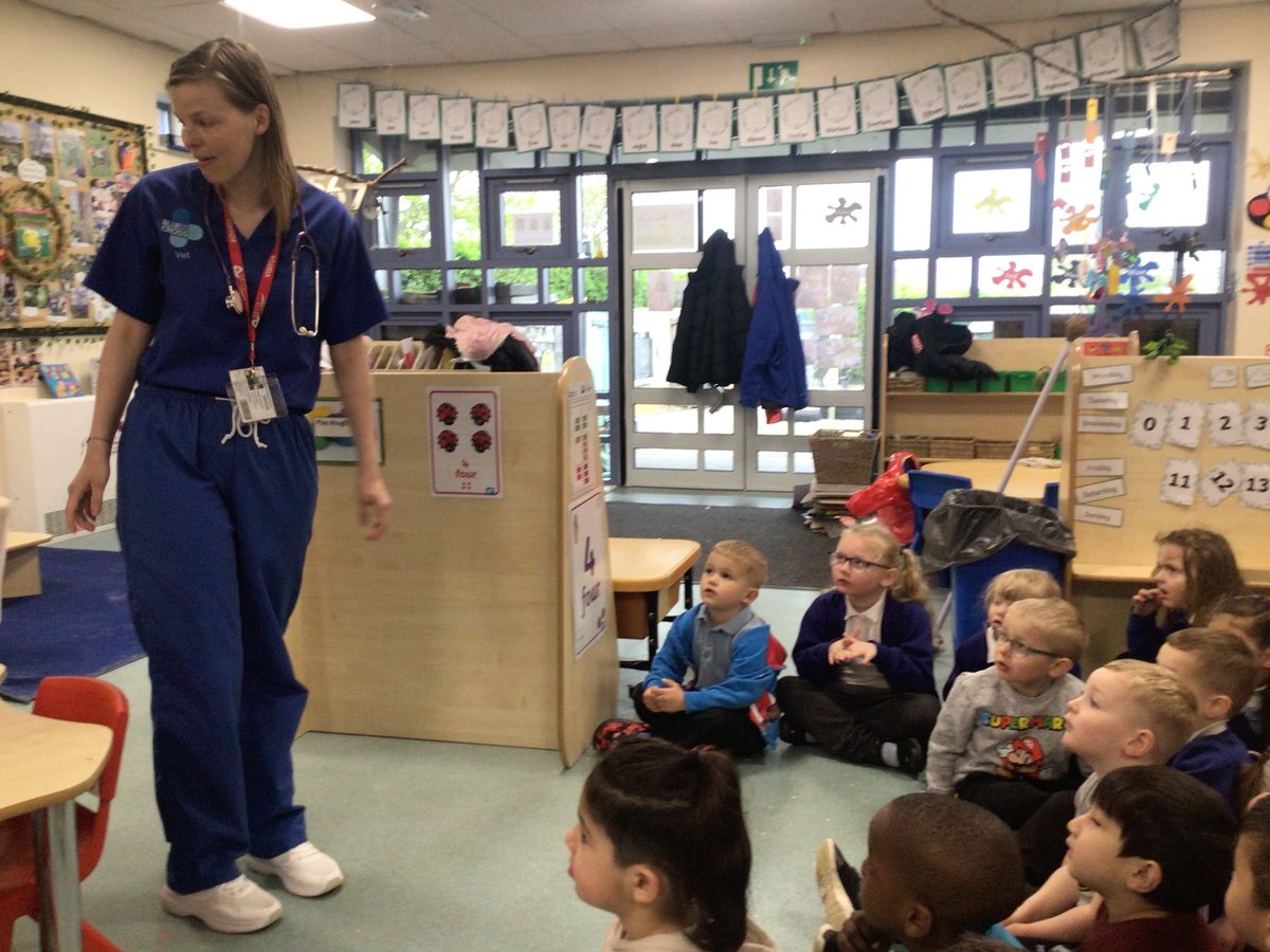 HMSWizardFS1's tweet photo. We had a surprise visit from Hazel, the vet, and her colleague Jon from the Blue Cross on Friday. They told us all about the work they do and what animals they help! @DeltaStrand @PieCorbett @Talk4Writing @HMSWizardFS1 #TheBlueCross #Community https://t.co/k6KwqdJbZs