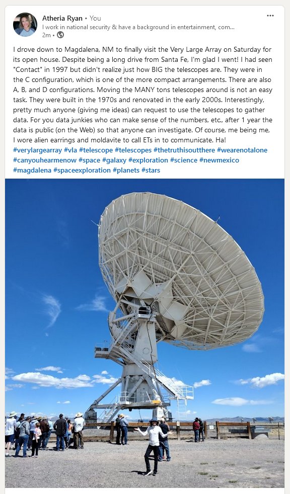 Atheria's tweet image. You&apos;d like the VLA!  @elonmusk #VeryLargeArray #VLA #NewMexico #TheTruthIsOutThere #WeAreNotAlone #CanYouHearMeNow #Space #SpaceExploration