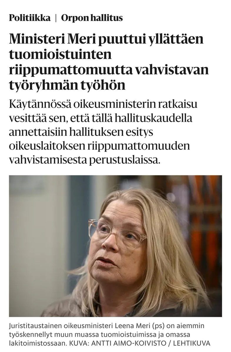 Toivoisi oikeusministerin toiminnallaan edistävän tuomioistuinten perustuslaissa turvattua riippumattomutta. Ei heikentävän sitä.