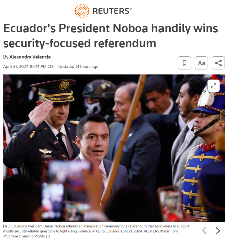 🇪🇨 I admire the great tradition of people-powered constitutional politics in Ecuador. Granted, constitutional politics can be hijacked for regressive purposes, as Ecuador's history shows. But yesterday's successful referendum was a victory for peace and security for the country.