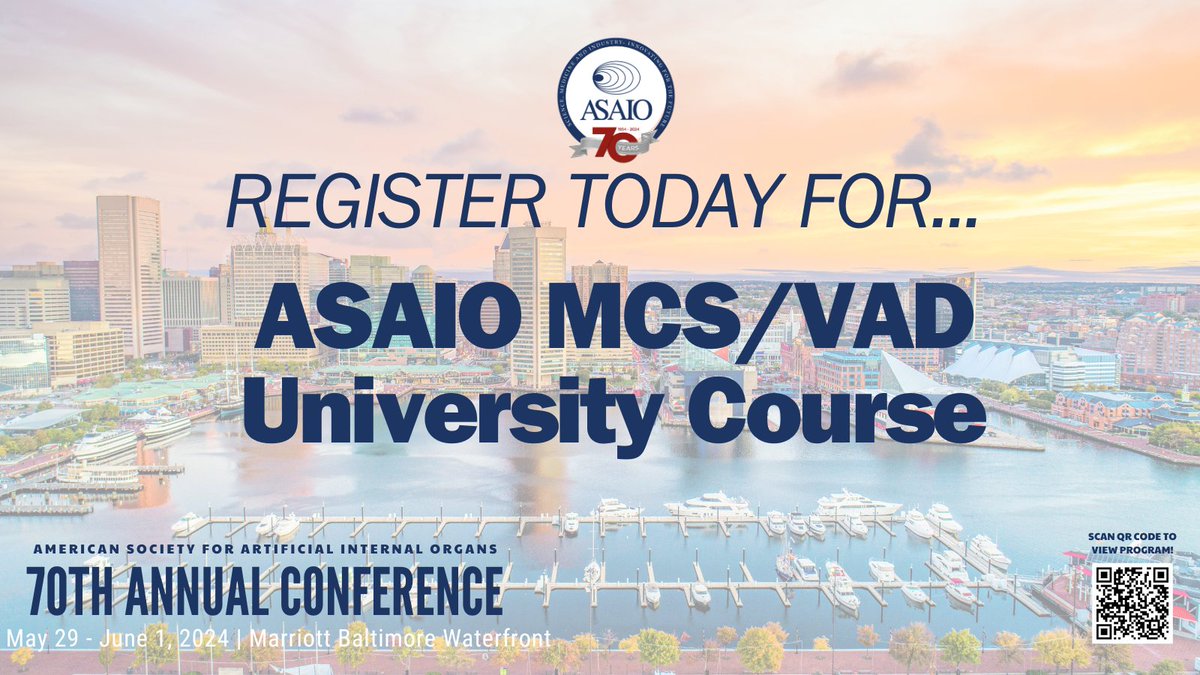 Be sure to add the MCS/VAD Course to your ASAIO Registration! View Program Here: asaio.org/conference/pro… #ASAIO #MCS #VAD #ASAIO2024