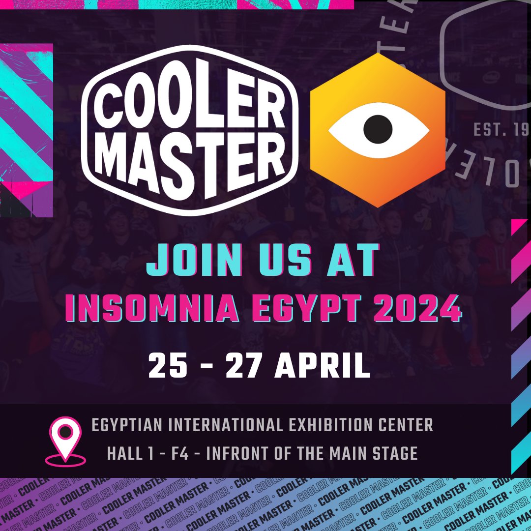 Insomnia Egypt just got cooler with Cooler Master! 🌟 Don't miss your chance to experience the latest and greatest in gaming technology. See you at the event! #CoolerMaster #InsomniaEgypt