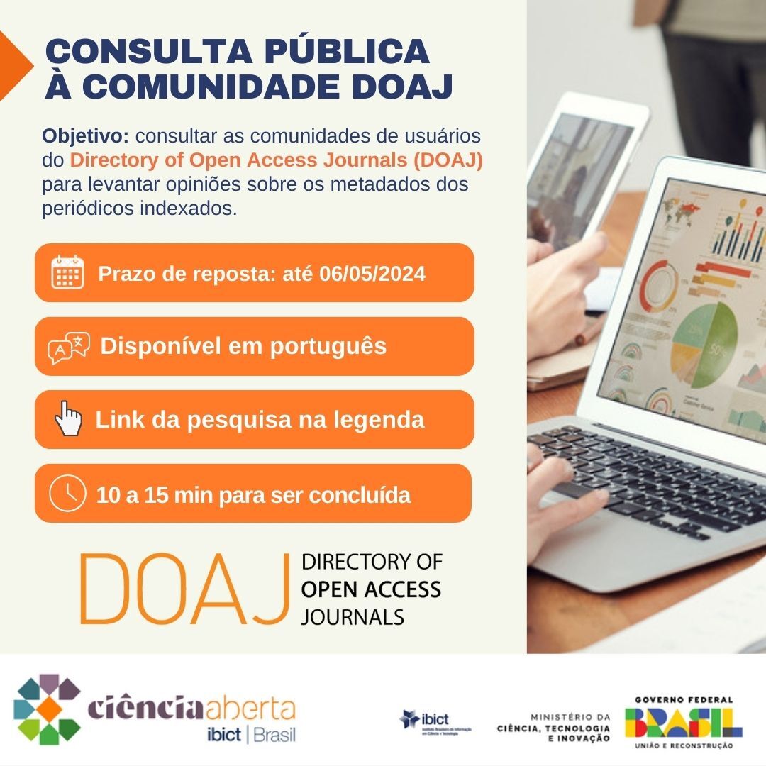 O @DOAJplus disponibilizou uma pesquisa para levantar a opinião de seus usuários quanto aos metadados dos periódicos indexados. Também está disponível em português! Preenchimento de 10 a 15 minutos. Até dia 06/05 para responder. Contribua no link: pt.surveymonkey.com/r/DOAJquestion….