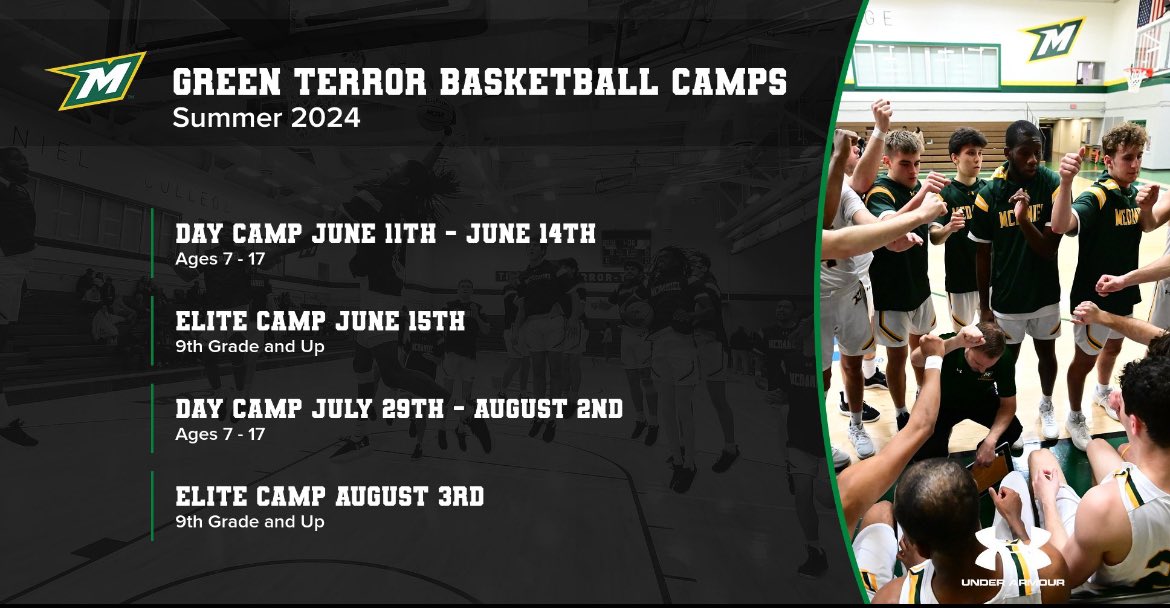 🚨 Camp season is approaching! For Registration and more information use the link below ! greenterrormbbcamps.com Questions or concerns reach out to Head Coach Kevin Curley (kcurley@mcdaniel.edu) Assistant Coach Carson Garvis (cgarvis@mcdaniel.edu) 🟢🟡 #RollTerror