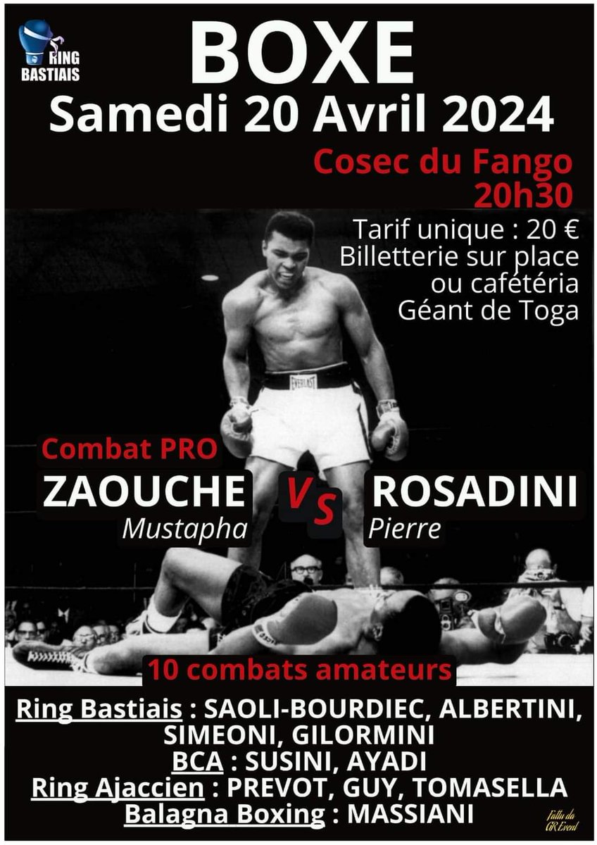 Samedi dernier, gala annuel du Ring Bastiais. Une belle soirée de boxe anglaise (10 combats dont 1 en professionnel). Ce gala est toujours un grand événement sportif dans la région bastiaise. Bravu à l'urganizatori è à i cumbattenti. 🎖👏🥊