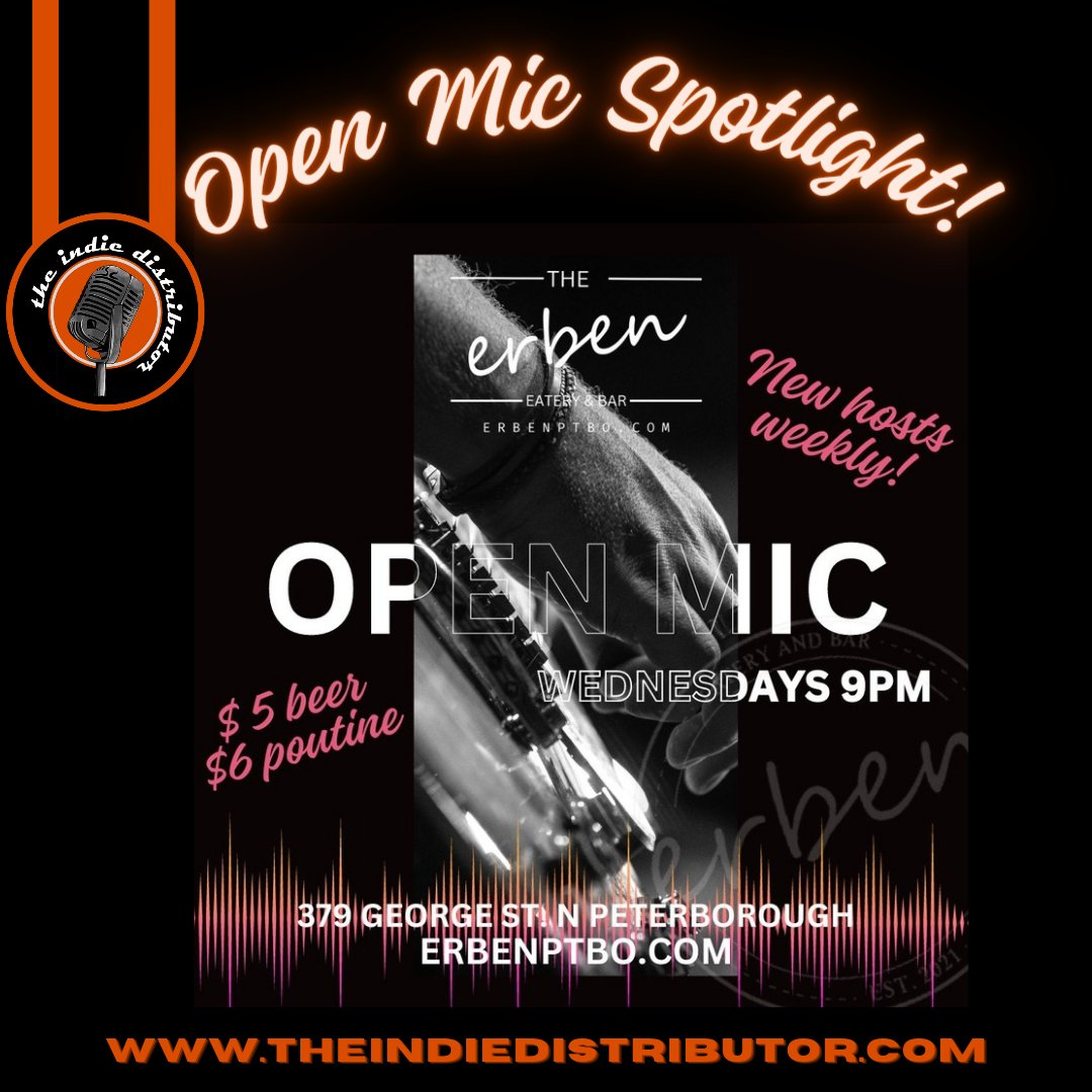 🎙Open Mic Spotlight: Open Mic at Erben Wednesdays at 9:00pm Erben @Erbenptbo Peterborough, ON ✴️ The Indie Distributor- Your #1 Source for Undiscovered Indie Music ✴️ theindiedistributor.com . . #ontario #canadianmusic #openmic #livemusic #shareyourmusic #supportlocal #music