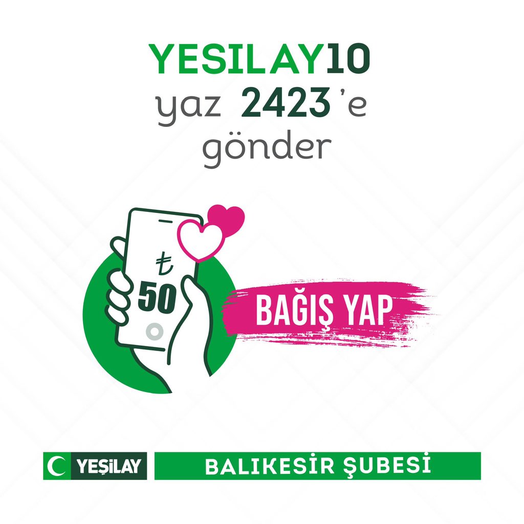 Bağımlılıklarla mücadele çalışmalarımızda sizlerle daha güçlüyüz 💪🏻

Çalışmalarımıza siz de katkı sunmak isterseniz tüm operatörler üzerinden YESILAY10 yazıp 2423’ e gönderebilirsiniz.

Sunmuş olduğunuz katkılar için teşekkür eder, sağlıklı günler dileriz💚

#yeşilayhepbenimle