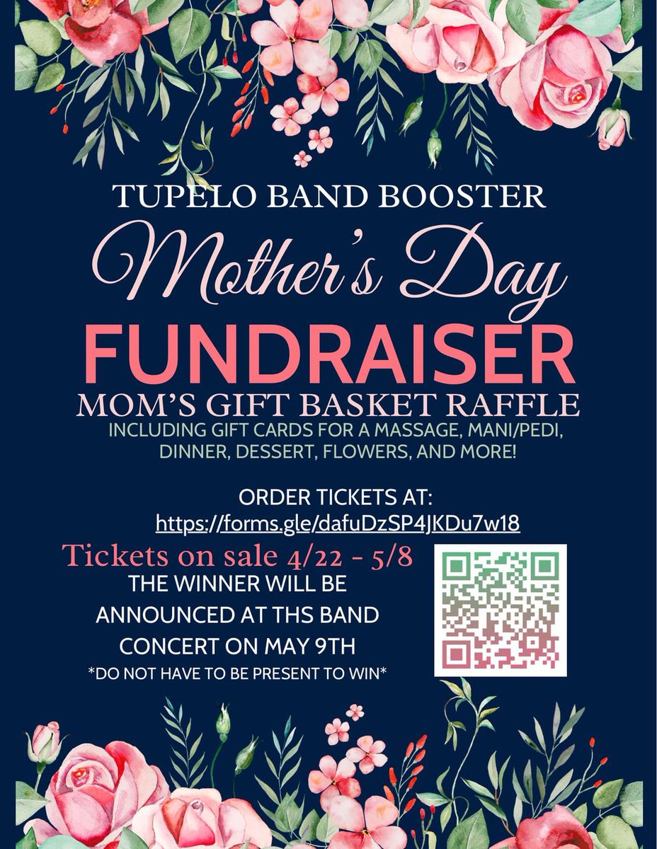 TupeloHigh's tweet photo. Get your tickets to win a Mother's Day Gift Basket! Proceeds benefit the THS Band. #GoWave #TPSD https://t.co/wMkUVxnQ1T