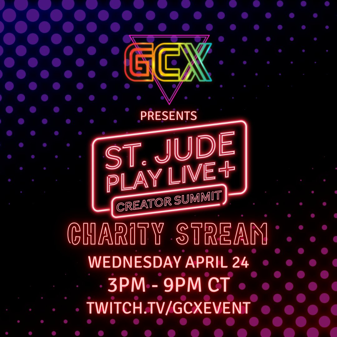 Hey. So, I just got some news. Guess what? 👀

If you stop by this stream on Wednesday at 3PM, then you may or may not see a familiar face teaming up with creators at St. Jude to help fundraise with GCX. 😏🎂

I'm SO excited to be at the Summit this week! 🥳