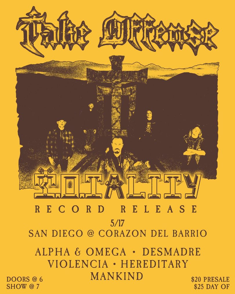San Diego record release lineup &amp; tickets are now live!

Huge shout out to any and all involved. Much love!

T.O.TALITY 2024

eventbrite.com/e/take-offense…