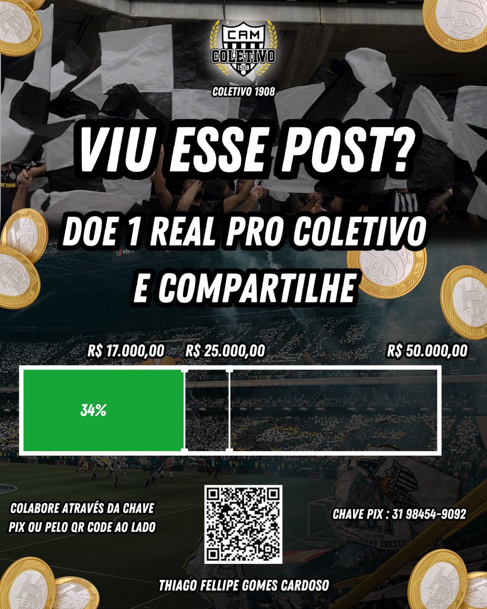 🏳️🏴 TODOS PELAS BANDEIRINHAS!!!

🪙 Sabe aquele 1 real q vc tem na conta e acha q não vai ajudar a gente? Então, ele pode ser muito útil!!!

🐔 Se esse post apareceu na sua TL doe 1 real pro Coletivo e mande pros seus amigos fazerem o mesmo!!!

🔑 Chave PIX: (31) 98454-9092