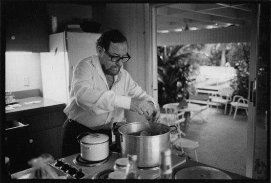 Tennessee Williams in the kitchen of his Key West home in 1973. He was making an Italian Cuisine lunch for James Herlihy (author of Midnight Cowboy) and several of his friends including myself.