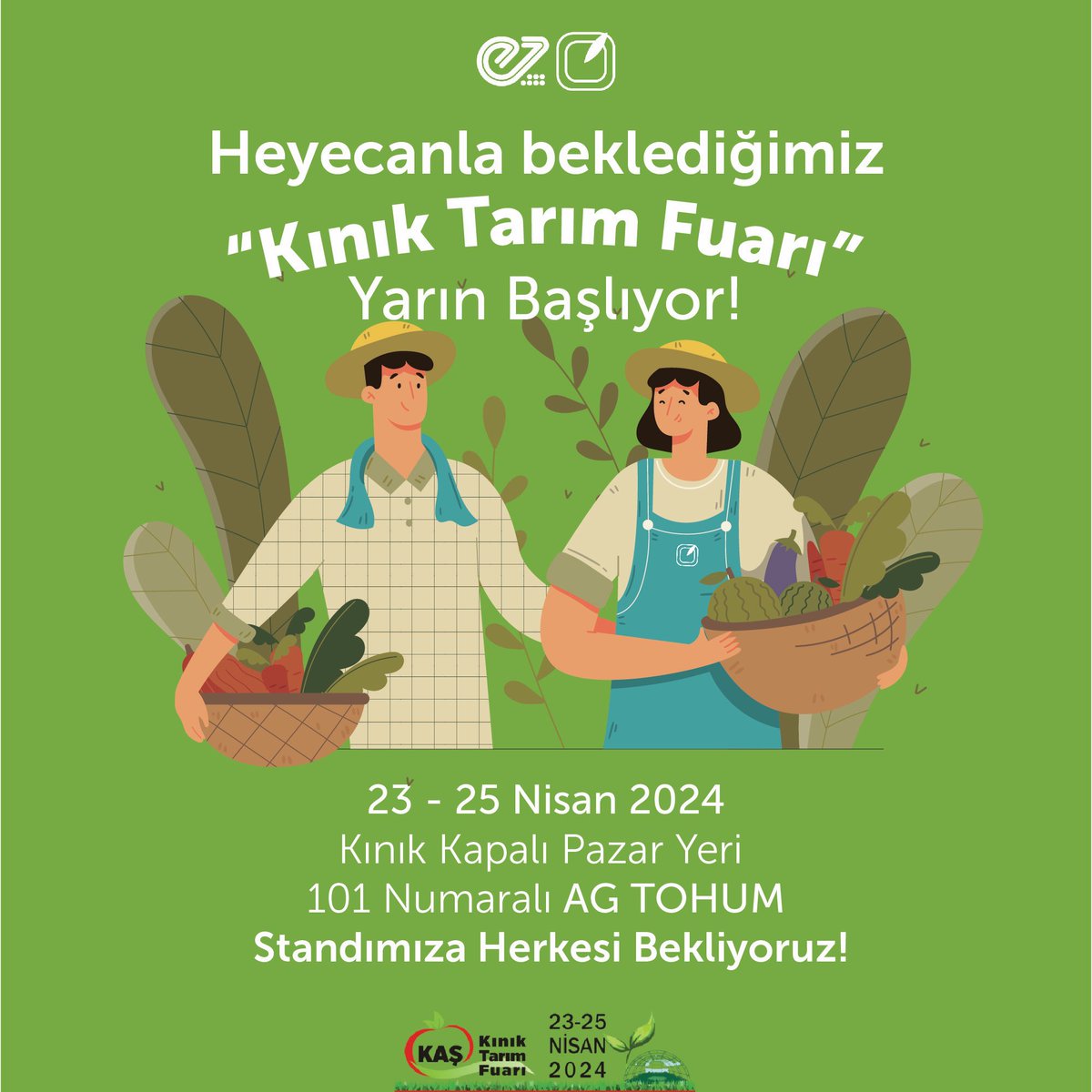 AGTohum's tweet photo. Yarın başlayıp 25 Nisan’a kadar devam edecek olan Kınık Tarım Fuarı’nda yer alan AG TOHUM standımıza herkesi bekliyoruz!

#AGTohum #ziraat #tohum #tohumteknolojileri #sebzetohumu #mutluçiftçilertopluluğu #mutluçiftçileryaratıyoruz #KınıkTarımFuarı https://t.co/f2MA0LqIh2