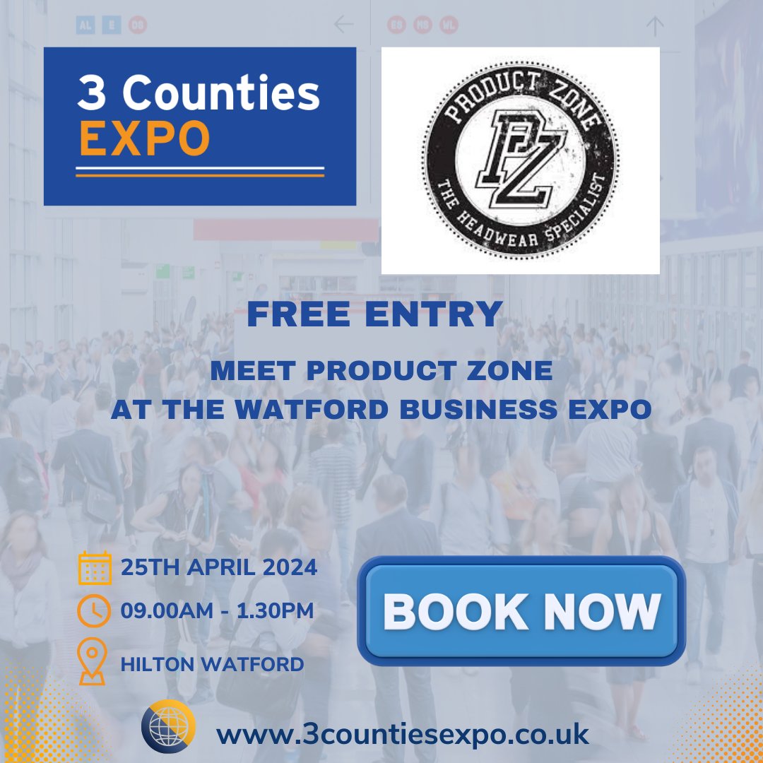 Meet one of the UK's leading custom headwear suppliers at the expo, Produce Zone, one of the most well respected suppliers to the retail, workwear, sports and promotional markets.
Follow <a href="/productzoneltd/">Product Zone</a>
Book your visitor ticket on our website 
#watford #watfordbusiness