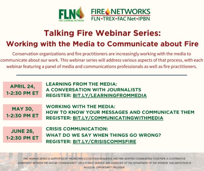 RT @NorthAtlFireSci Learning from the Media: A Conversation with Journalists Webinar, Apr 24 ow.ly/wKW650RktOm @CWPC_Wildfire @SB_FSC @NoCoFireshed @NevadaLWF @HawaiiWildfire @Firewise @GPFireScience @PacificFireSci @SRfirescience @CaFireScience @FireScienceGOV