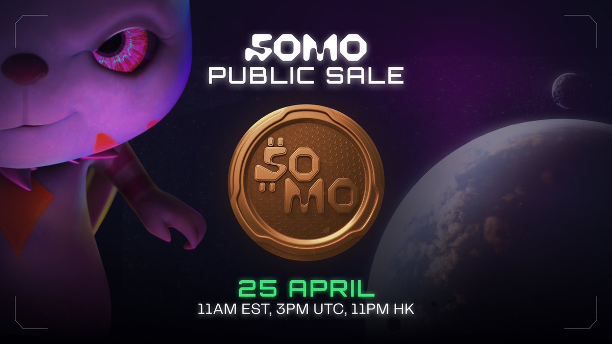 The $SOMO Public Sale. April 25, 2024. 3pm UTC. More details coming soon... Explore at somo.games